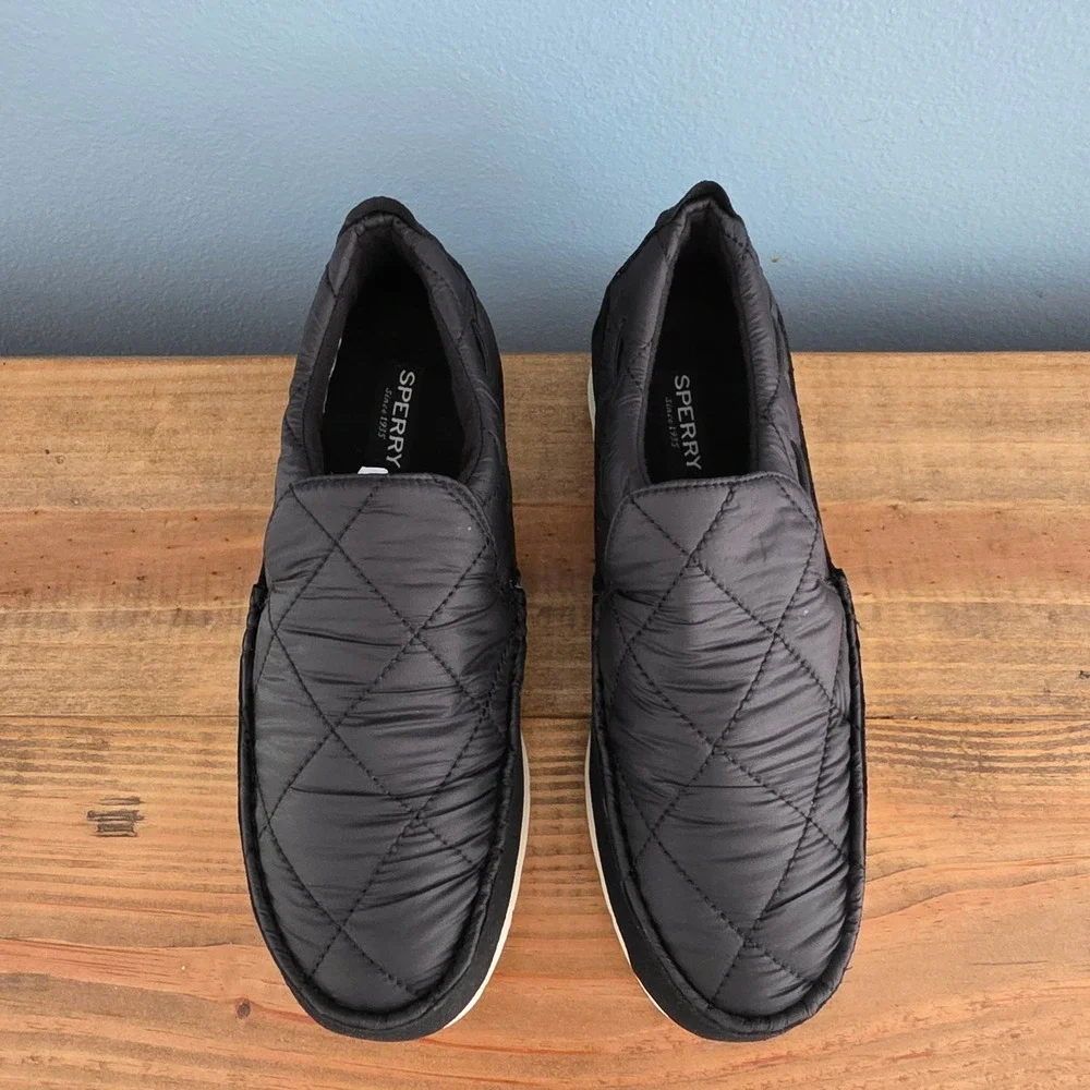 Sperry Mens Moc-Sider Nylon‎ Black Quilted Loafer Moccasin STS23793 Size 7.5